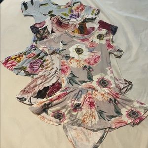 Posh Peanut set of three floral twirl onesies